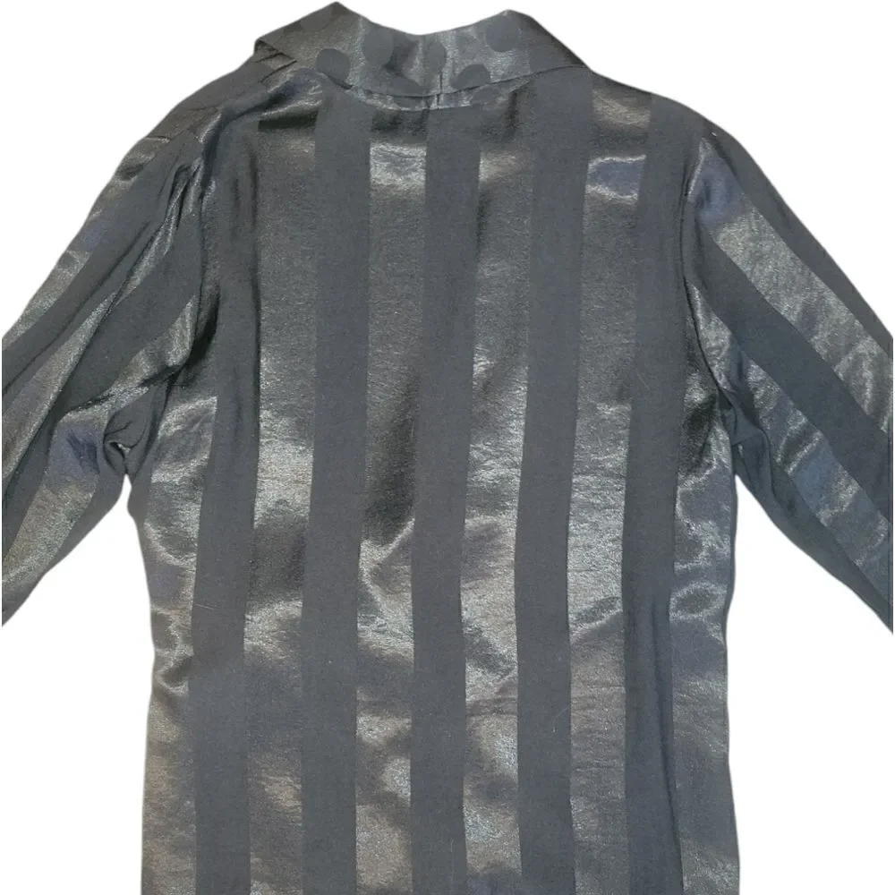 NWOT Victorias Secret Kimono Wrap Robe Black Satin Stripe Polka Dot Medium/Large